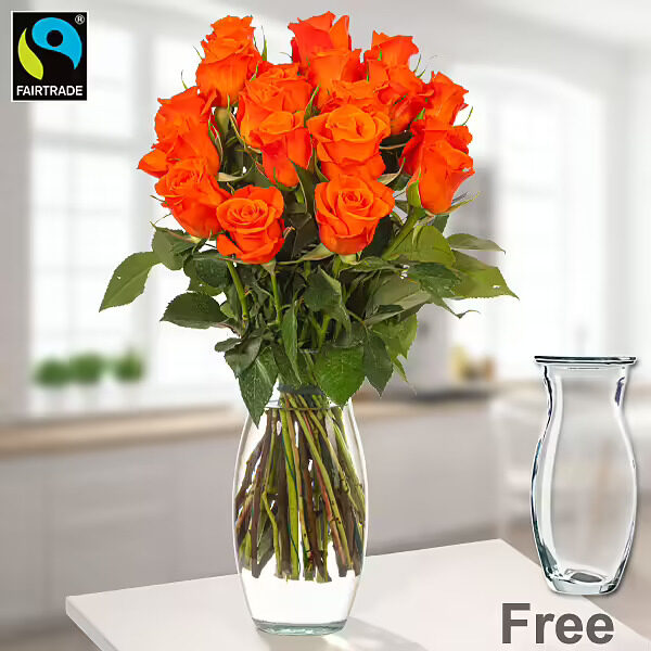 Orange Fairtrade roses in a bunch of 30 orange roses