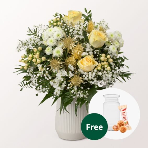 Flower Bouquet Goldschimmer with vase & 3 Ferrero Giotto