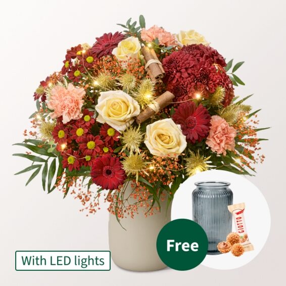 Premium Bouquet Weihnachtszauber with Premium Vase & 3 Ferrero Giotto