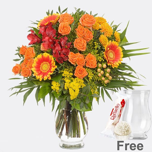 Flower Bouquet Herbsttraum with vase & Ferrero Raffaello