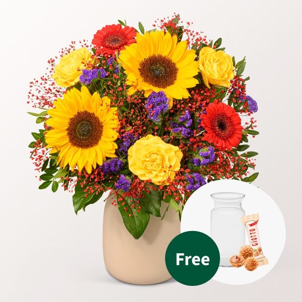 Flower Bouquet Sommerlichter with vase & 3 Ferrero Giotto