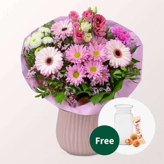 Flower Bouquet Süßer Traum with vase &amp; 3 Ferrero Giotto
