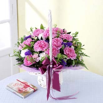Classical pink carnations flower basket (As shown)