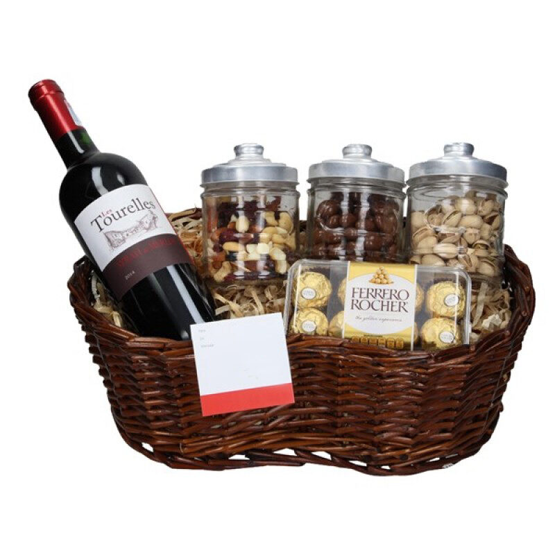 Basket Red Wine and Chocolates
