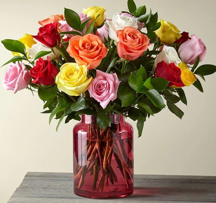 Two Dozen Mixed Roses with Blush Vase