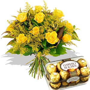 Yellow Roses With Ferrero Rocher Chocolate