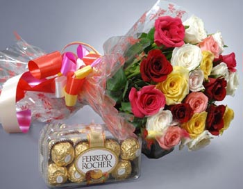 2 Dz Mixed Roses With Ferrero Rocher Chocolate