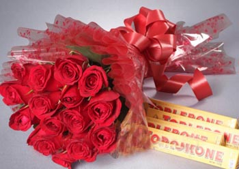 Red Roses With Toblerone Milk Chocolate