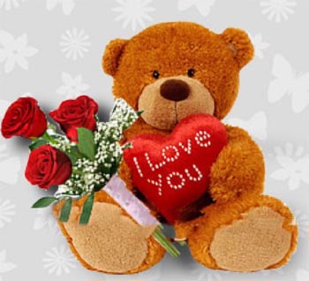 Red Roses With Teddy Bear And Heart