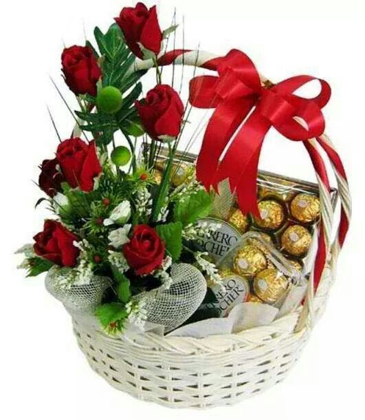 Ferrero Basket With Red Roses