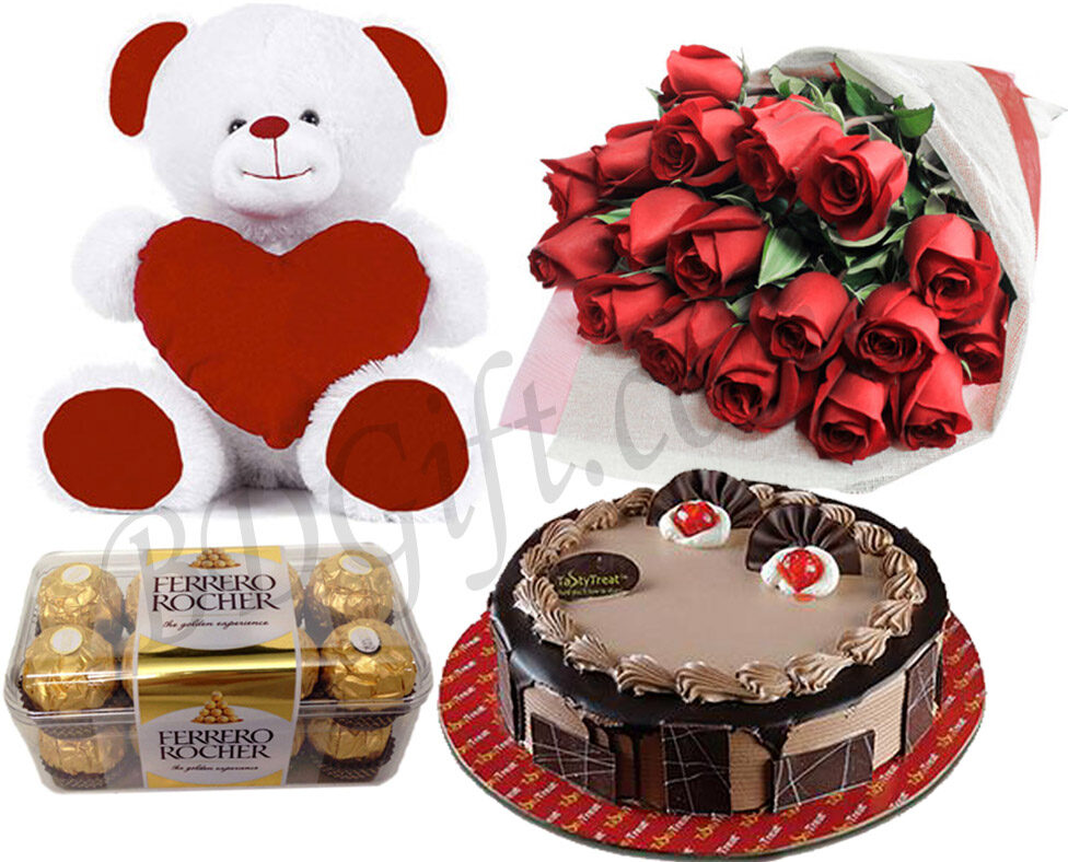 Bear W/ Cake,Chocolate,Rose