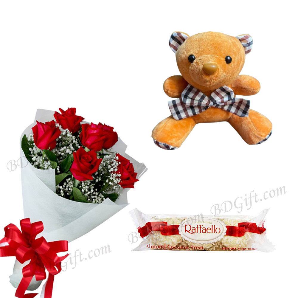 Flower W/ Chocolate & Teddy Bear