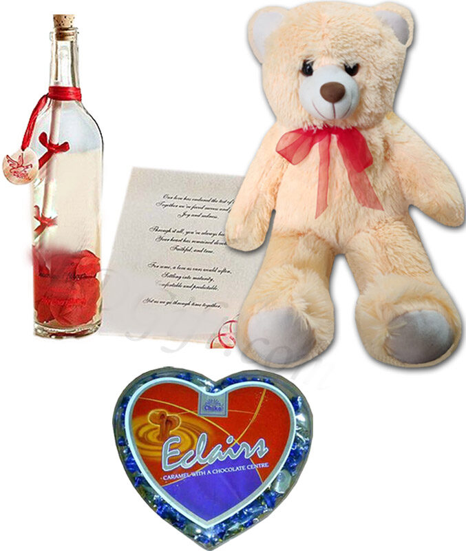 Teddy Bear W/ Bottle message & Chocolates