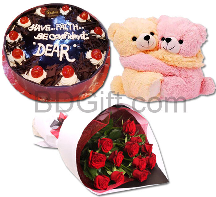 Twin Bear W/ Cake & Flower