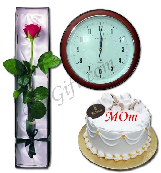 Cake W/ Clock & Red Rose