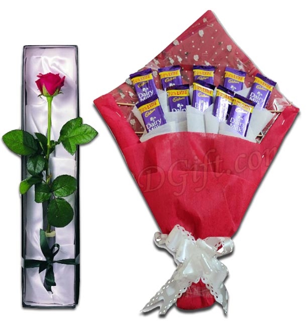 (34) Dairy milk Chocolate Bouquet W/ Red Rose