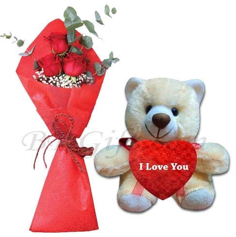 Red Roses W/ Teddy Bear & Heart