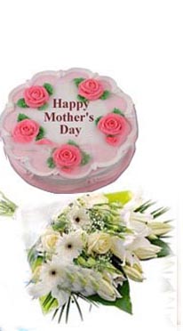 Sharee - Swiss - 2.2 Pounds Cake and Mixed white Flowers