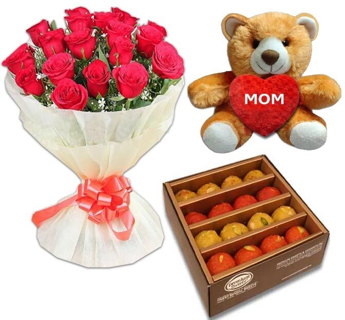 Red Rose W/ Teddy bear and Sweets