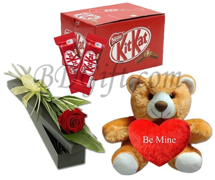 Red rose W/ Teddy bear & Chocolates