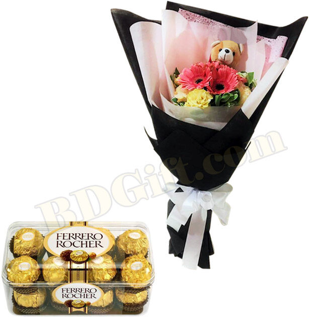 Exclusive mix flower bouquet and chocolate