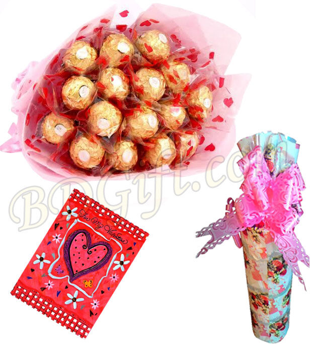 Ferrero rocher chcolate with message in a bottle and card