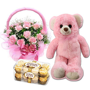 (24) Multicolor Rose Basket W/ Ferrero Rocher Chocolate