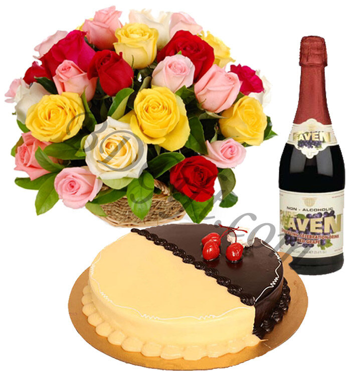 Rose Basket w/ sparkling Non Alcoholic Juice & Cake