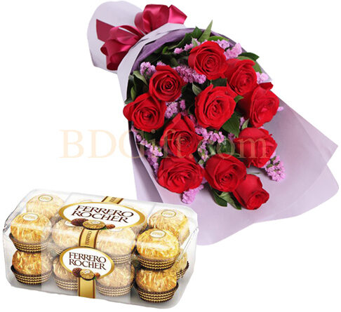 Red roses W/ ferrero chocolate box