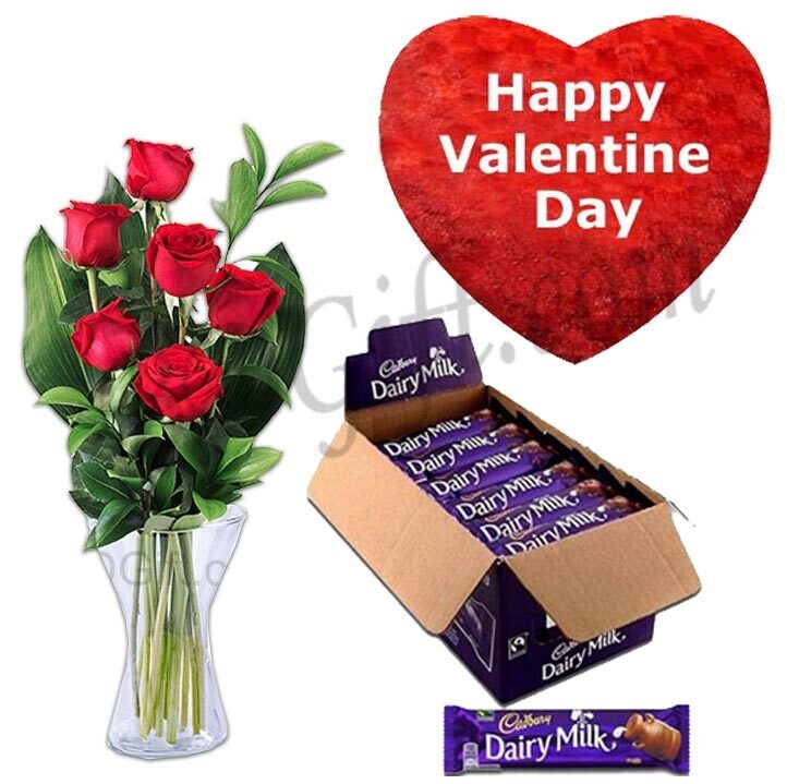Chocolates W/ Red roses & Pillow