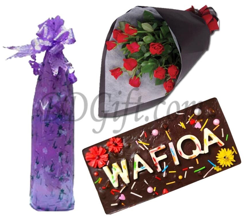 Flowers W/ Chocolate & Bottle message