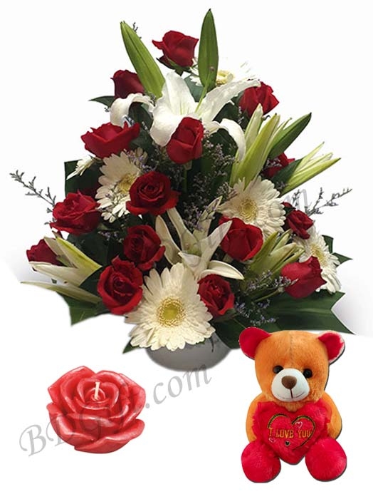 Flower W/ Teddy Bear and Candle