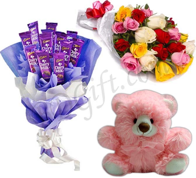 Chocolate bouquet W/ Flower & Teddy bear