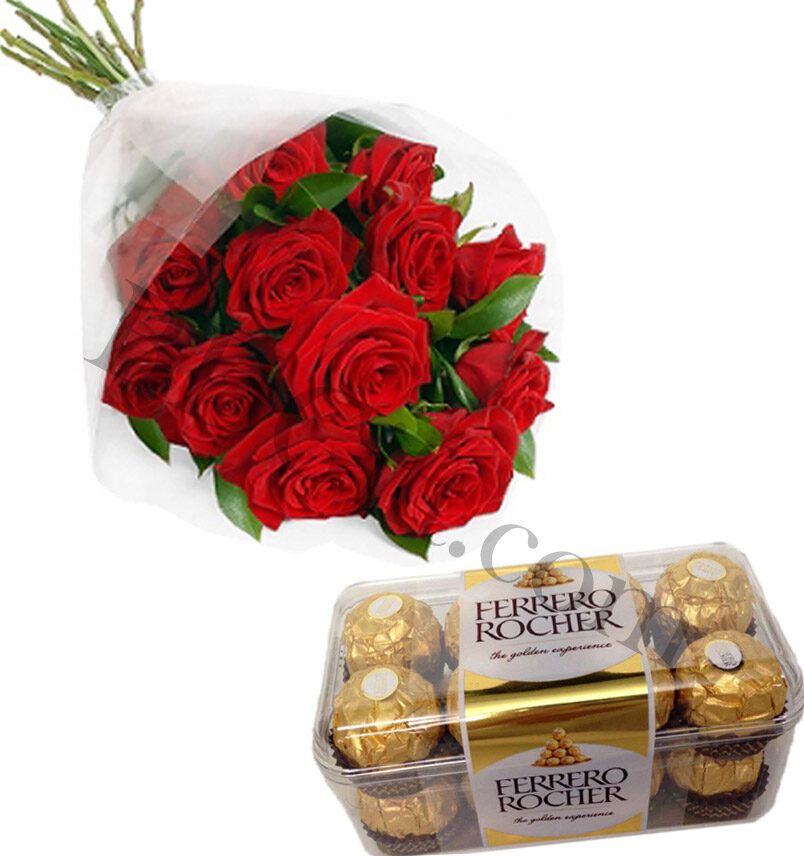 (42) Red roses W/ ferrero rocher chocolates