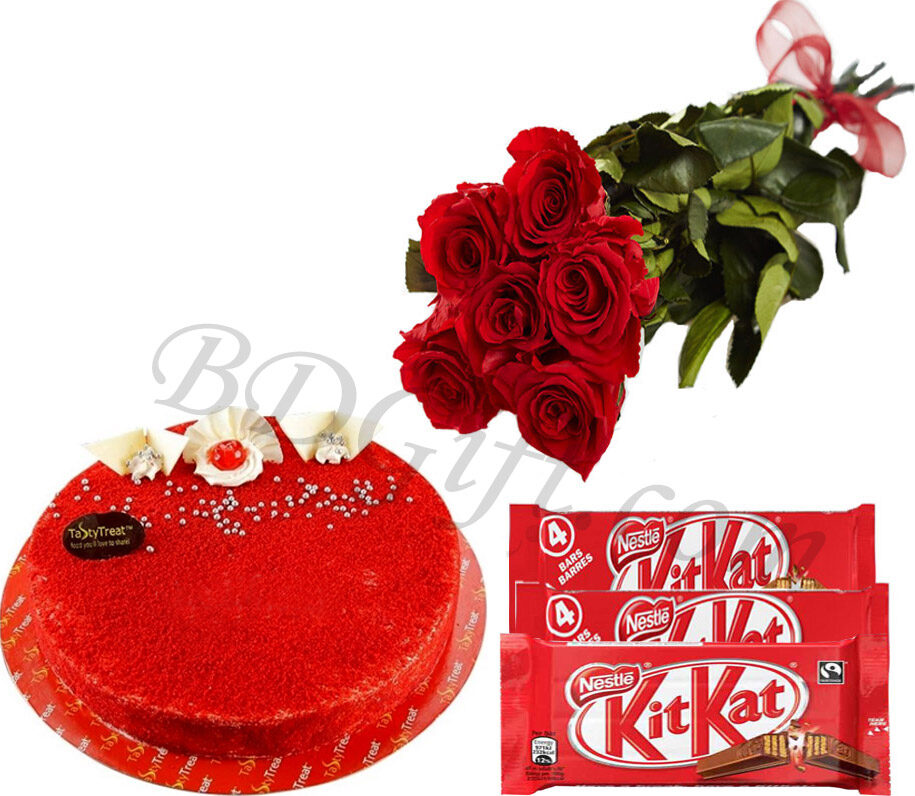 Cake W/ red roses & chocolate
