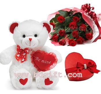 Red roses W/ chocolate and Bear