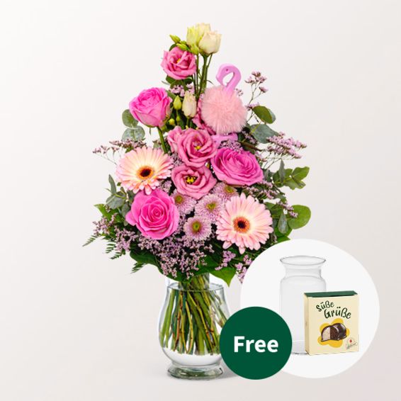 Flower Bouquet Rosa Himmel with Halloren Balls & vase