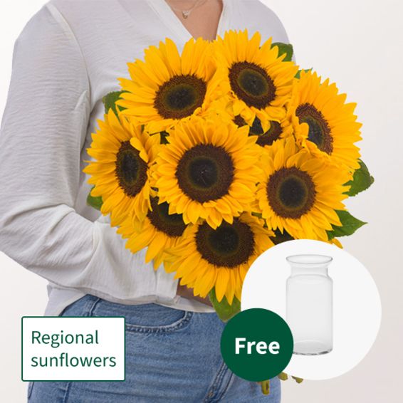 Bunch of Sunflowers with vase (10 sunflowers)