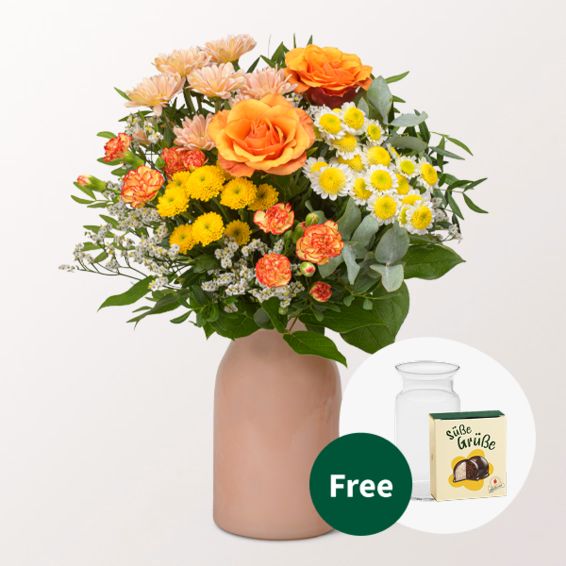 Flower Bouquet Sonnenfreude with Halloren Balls & vase
