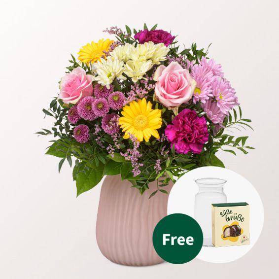 Flower Bouquet SommerschÃ¶nheit with Halloren Balls & vase