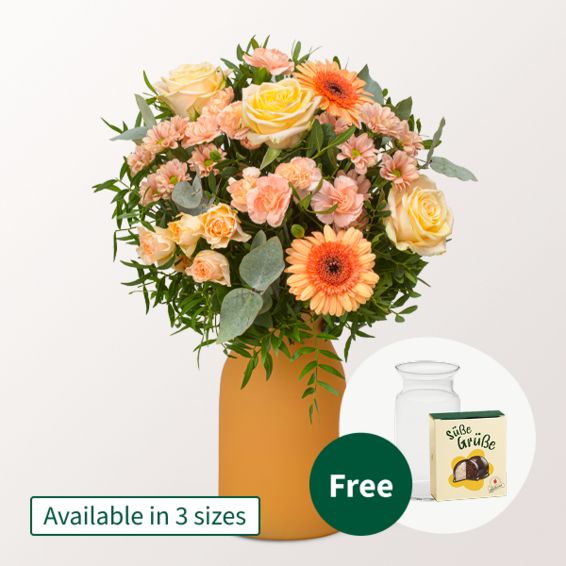 Flower Bouquet Zarte GrÃ¼ÃŸe with Halloren Balls & vase (Classic  14 stems)