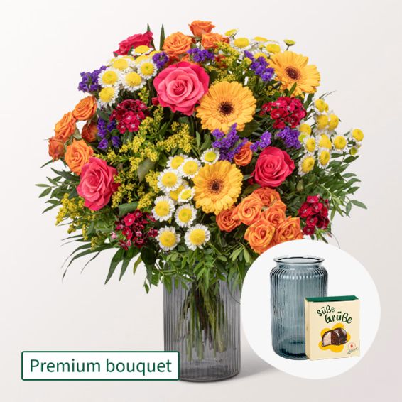 Premium Bouquet Meisterwerk with Premium Vase & Halloren Balls