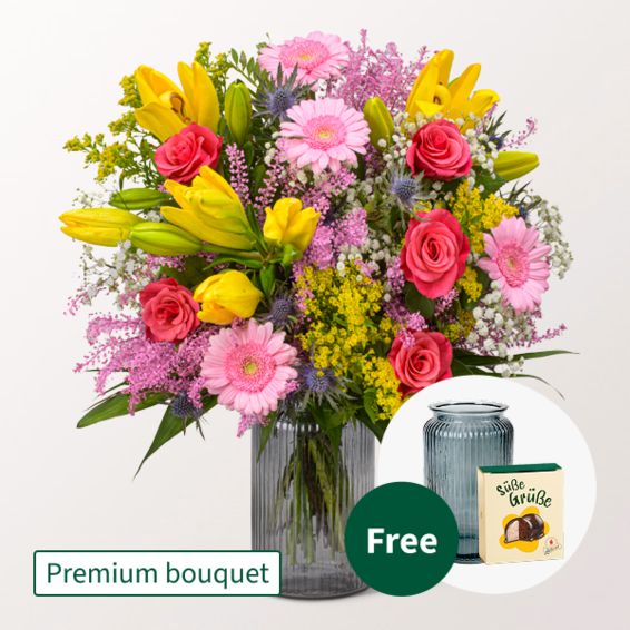 Premium Bouquet Farbenspiel with Premium Vase & Halloren Balls