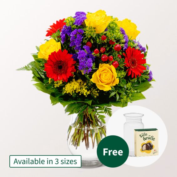Flower Bouquet BlÃ¼tenfee with Halloren Balls & vase (Classic  15 stems)