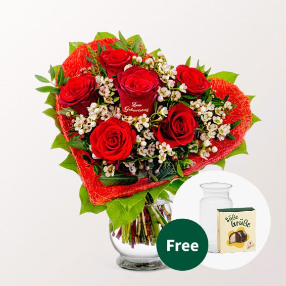 Rose Bouquet â€žZum Geburtstagâ€œ with Halloren Balls & vase