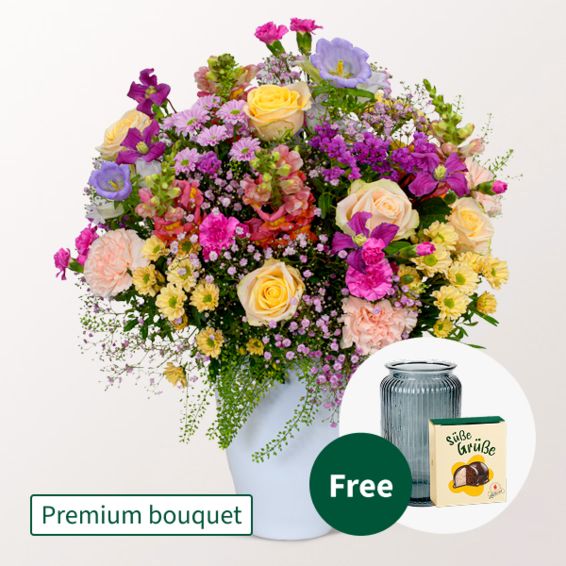 Premium Bouquet MÃ¤rchengarten with Premium Vase & Halloren Balls