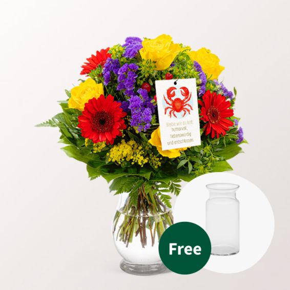 Zodia Sign Flower Bouquet Cancer with Zodiac Sign Flowercard & vase