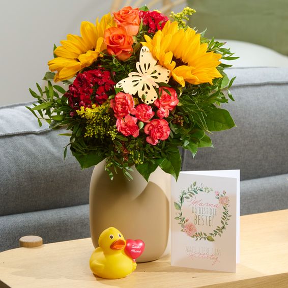 Flower Bouquet SommergefÃ¼hl with Squeaking Duck & vase