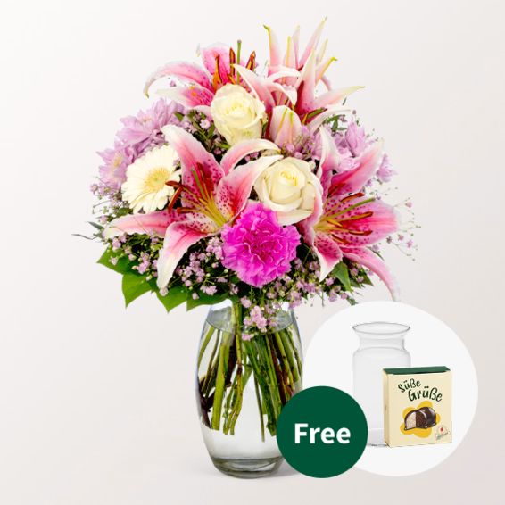 Flower Bouquet GlÃ¼cksmoment with Halloren Balls & vase