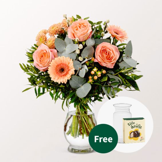 Flower Bouquet Morgentau with Halloren Balls & vase